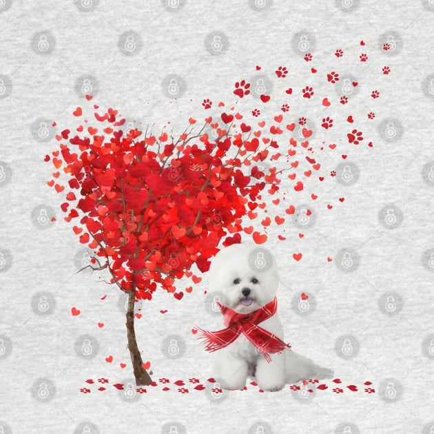 Happy Valentine's Day Heart Tree Love White Bichon Frise by SuperMama1650